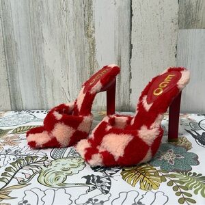 EGO Red and Pink Fuzzy Checkered Heels